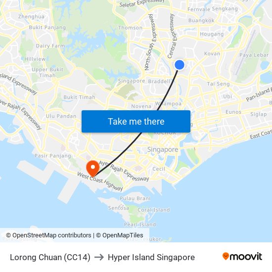 Lorong Chuan (CC14) to Hyper Island Singapore map