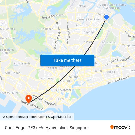 Coral Edge (PE3) to Hyper Island Singapore map