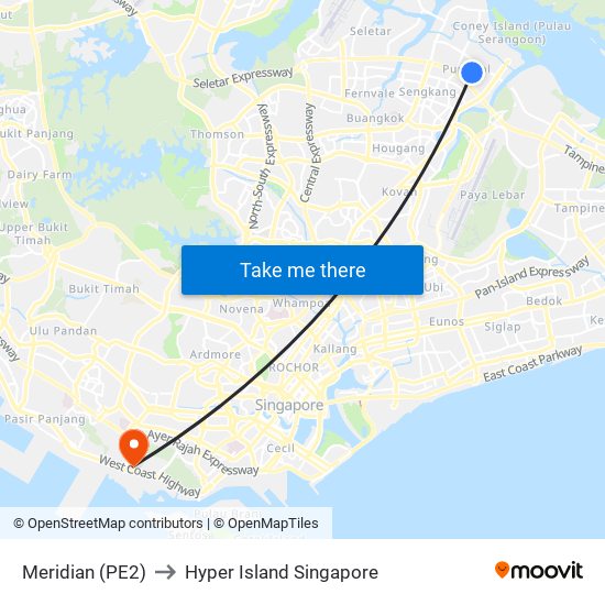 Meridian (PE2) to Hyper Island Singapore map