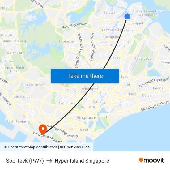 Soo Teck (PW7) to Hyper Island Singapore map