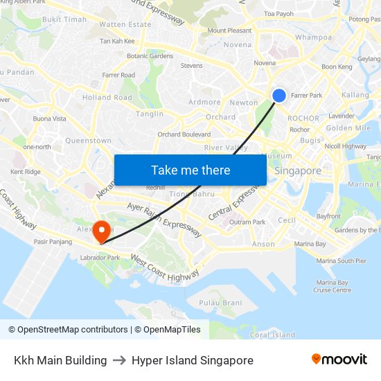 Kkh Main Building to Hyper Island Singapore map