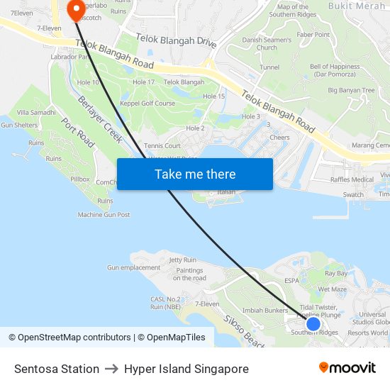 Sentosa Station to Hyper Island Singapore map