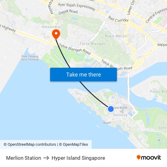 Merlion Station to Hyper Island Singapore map
