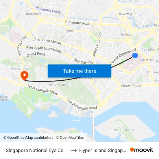 Singapore National Eye Centre to Hyper Island Singapore map