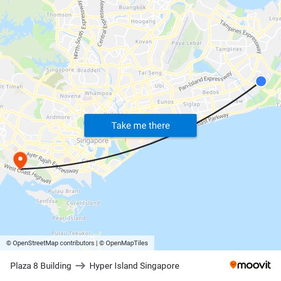 Plaza 8 Building to Hyper Island Singapore map