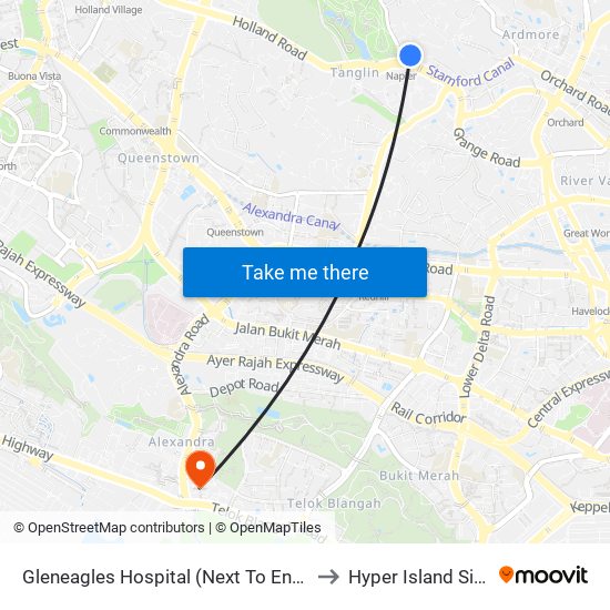 Gleneagles Hospital (Next To Entrance To A&E) to Hyper Island Singapore map
