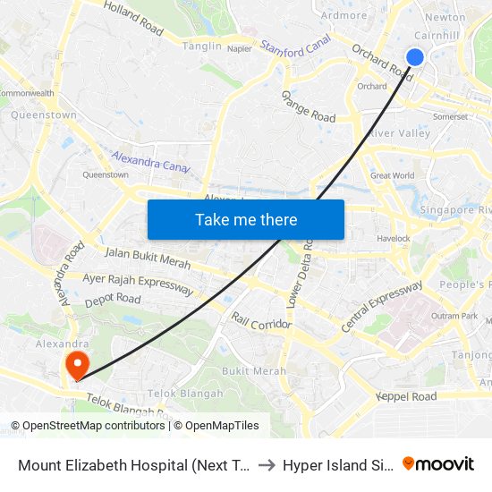 Mount Elizabeth Hospital (Next To Car Park Exit) to Hyper Island Singapore map