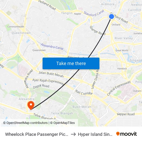 Wheelock Place Passenger Pick-Up Point to Hyper Island Singapore map