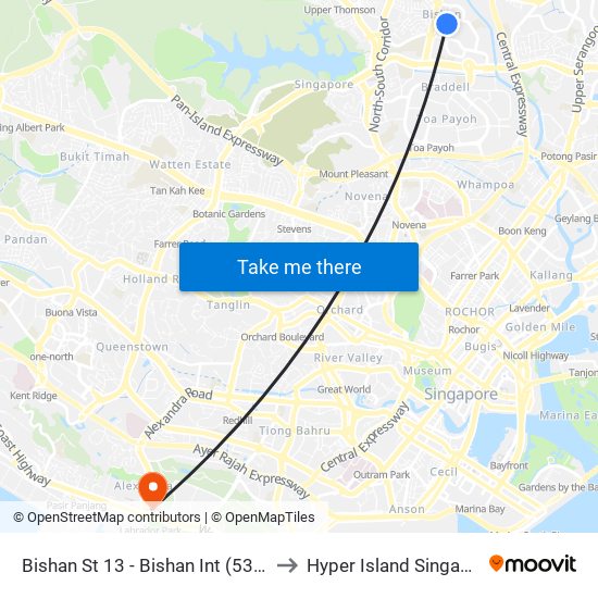 Bishan St 13 - Bishan Int (53009) to Hyper Island Singapore map