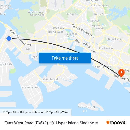 Tuas West Road (EW32) to Hyper Island Singapore map
