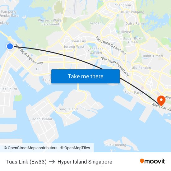 Tuas Link (Ew33) to Hyper Island Singapore map