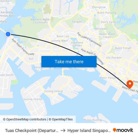 Tuas Checkpoint (Departure) to Hyper Island Singapore map