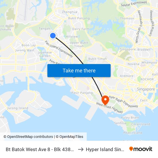 Bt Batok West Ave 8 - Blk 438a (40361) to Hyper Island Singapore map