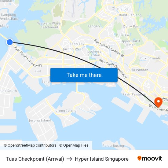 Tuas Checkpoint (Arrival) to Hyper Island Singapore map