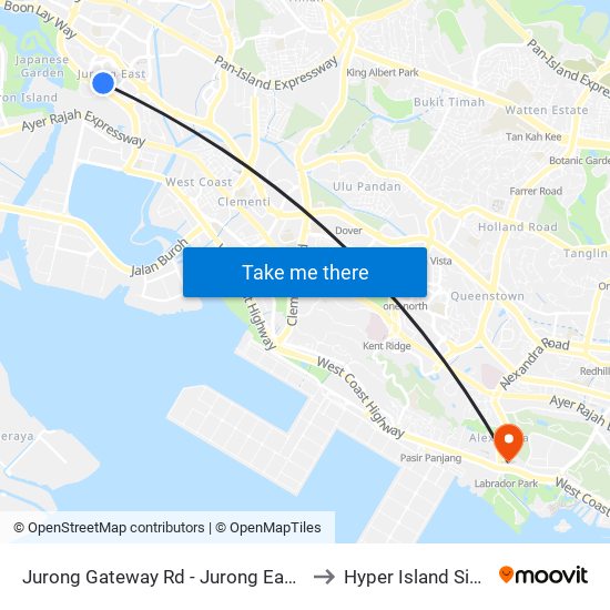 Jurong Gateway Rd - Jurong East Int (28009) to Hyper Island Singapore map