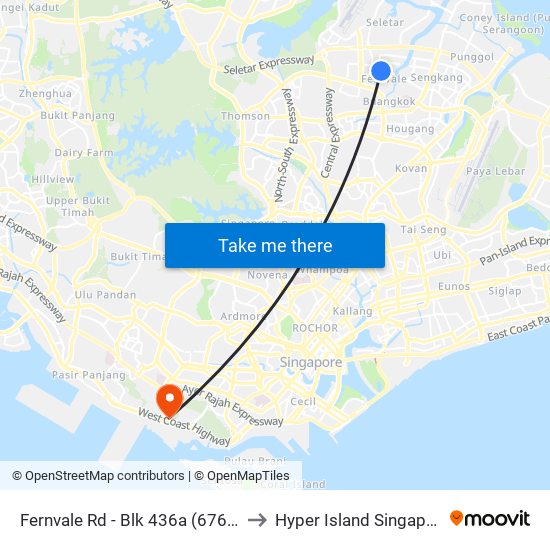 Fernvale Rd - Blk 436a (67639) to Hyper Island Singapore map