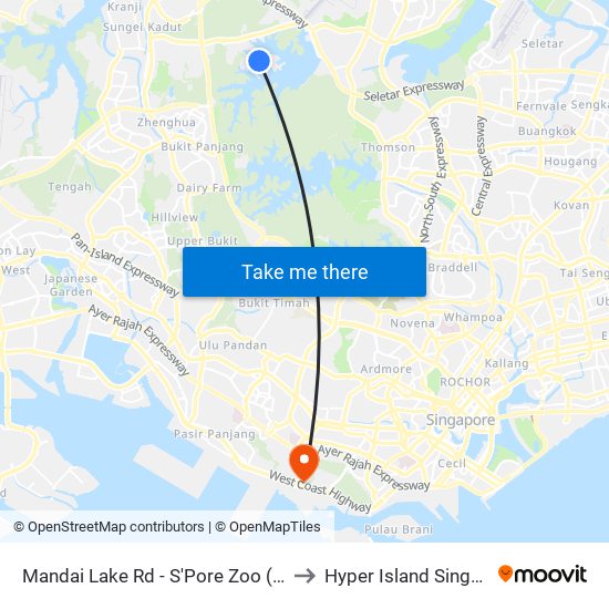 Mandai Lake Rd - S'Pore Zoo (48131) to Hyper Island Singapore map