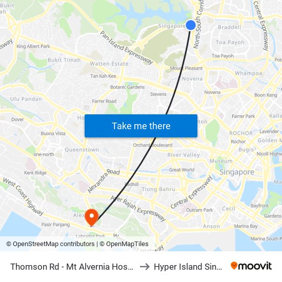 Thomson Rd - Mt Alvernia Hosp (51069) to Hyper Island Singapore map