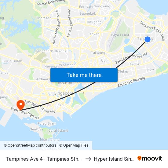 Tampines Ave 4 - Tampines Stn/Int (76141) to Hyper Island Singapore map