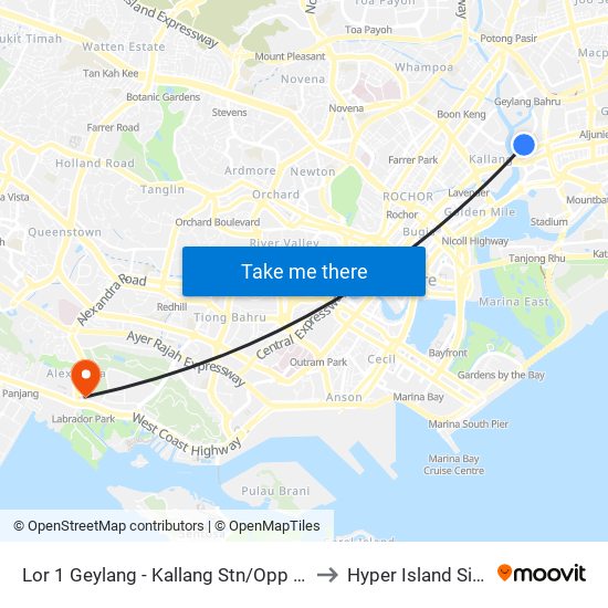 Lor 1 Geylang - Kallang Stn/Opp Blk 2c (80101) to Hyper Island Singapore map