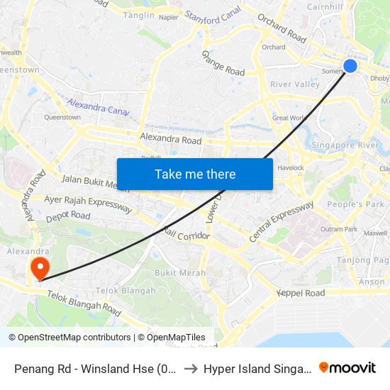 Penang Rd - Winsland Hse (08111) to Hyper Island Singapore map