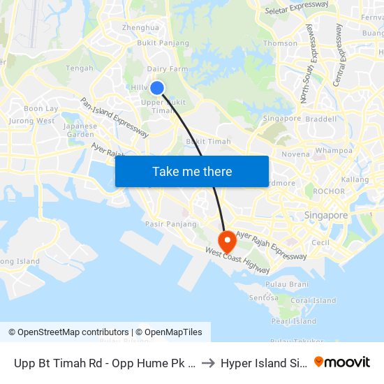 Upp Bt Timah Rd - Opp Hume Pk Condo (43049) to Hyper Island Singapore map