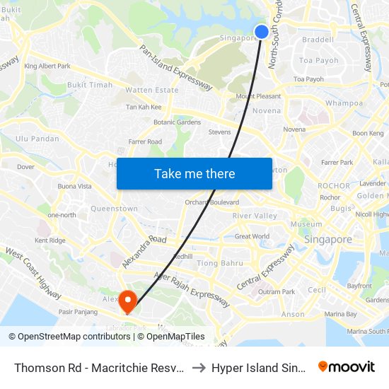 Thomson Rd - Macritchie Resvr (51071) to Hyper Island Singapore map