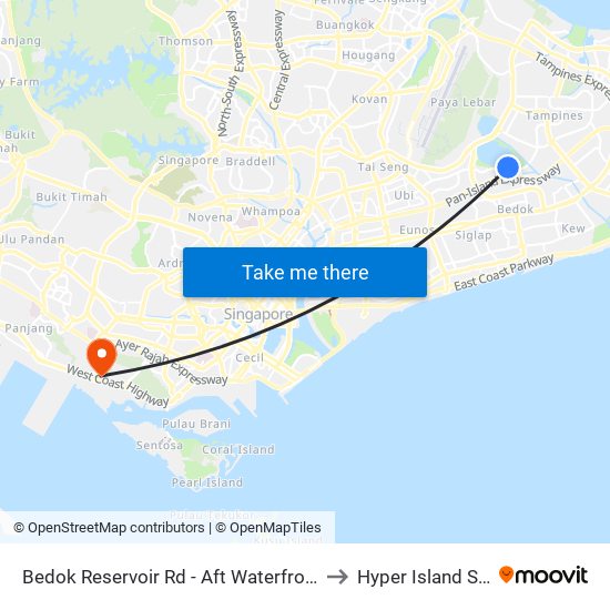 Bedok Reservoir Rd - Aft Waterfront Waves (84639) to Hyper Island Singapore map