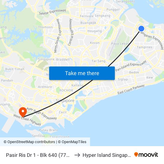 Pasir Ris Dr 1 - Blk 640 (77249) to Hyper Island Singapore map