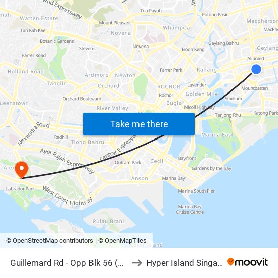 Guillemard Rd - Opp Blk 56 (81169) to Hyper Island Singapore map