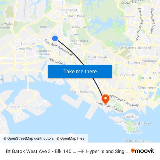 Bt Batok West Ave 3 - Blk 140 (43531) to Hyper Island Singapore map