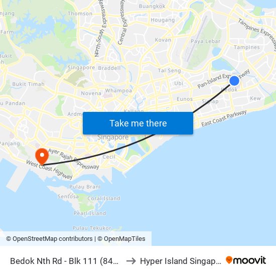 Bedok Nth Rd - Blk 111 (84229) to Hyper Island Singapore map