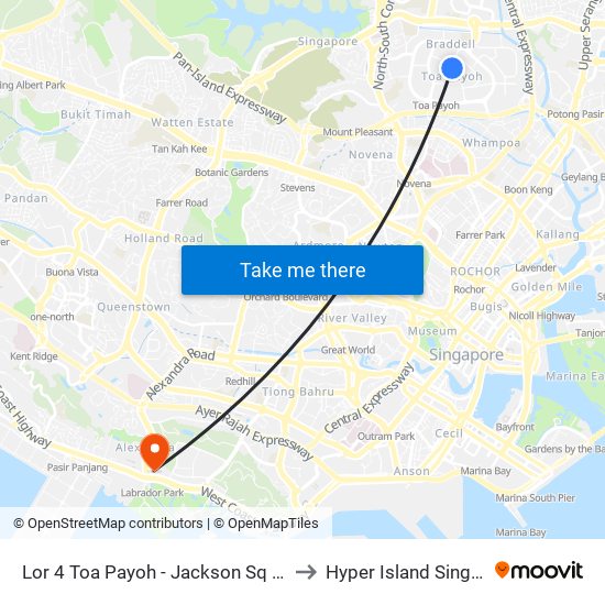Lor 4 Toa Payoh - Jackson Sq (52271) to Hyper Island Singapore map