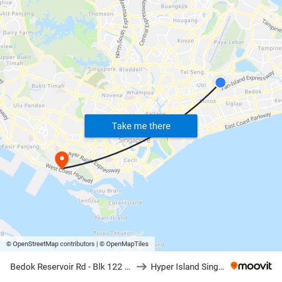 Bedok Reservoir Rd - Blk 122 (72061) to Hyper Island Singapore map