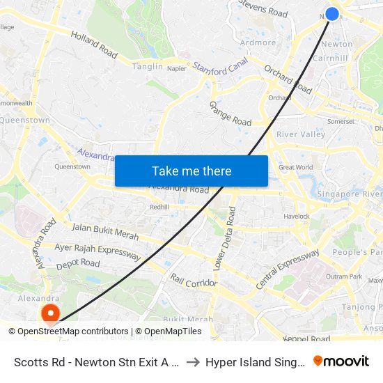 Scotts Rd - Newton Stn Exit A (40181) to Hyper Island Singapore map