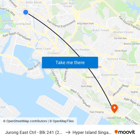 Jurong East Ctrl - Blk 241 (28621) to Hyper Island Singapore map