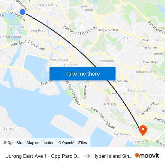 Jurong East Ave 1 - Opp Parc Oasis (28459) to Hyper Island Singapore map