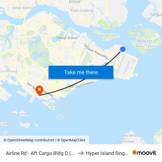 Airline Rd - Aft Cargo Bldg D (95141) to Hyper Island Singapore map