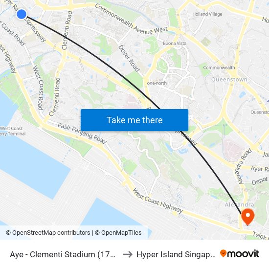 Aye - Clementi Stadium (17141) to Hyper Island Singapore map