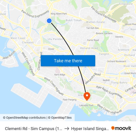 Clementi Rd - Sim Campus  (12091) to Hyper Island Singapore map