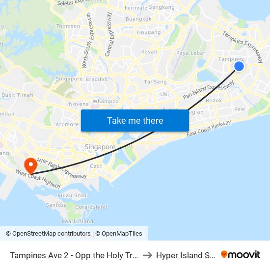 Tampines Ave 2 - Opp the Holy Trinity CH (76081) to Hyper Island Singapore map