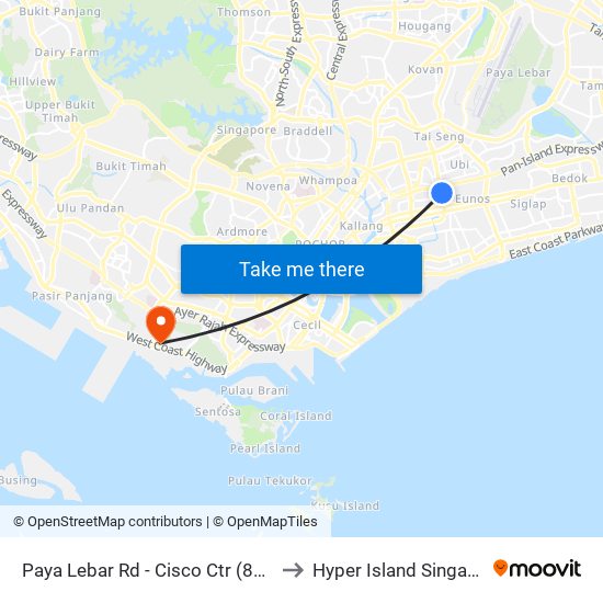 Paya Lebar Rd - Cisco Ctr (81101) to Hyper Island Singapore map