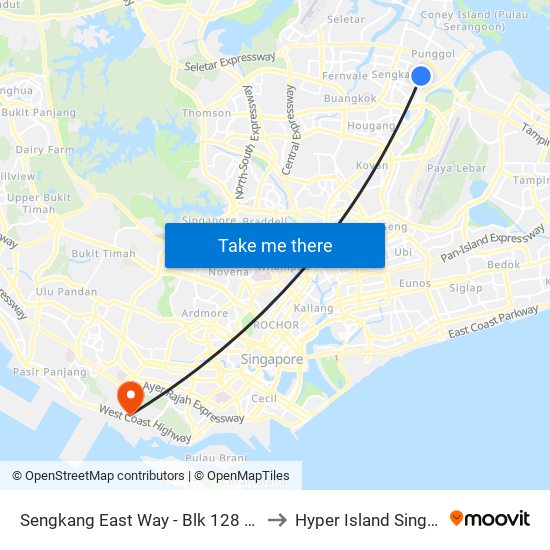 Sengkang East Way - Blk 128 (67119) to Hyper Island Singapore map