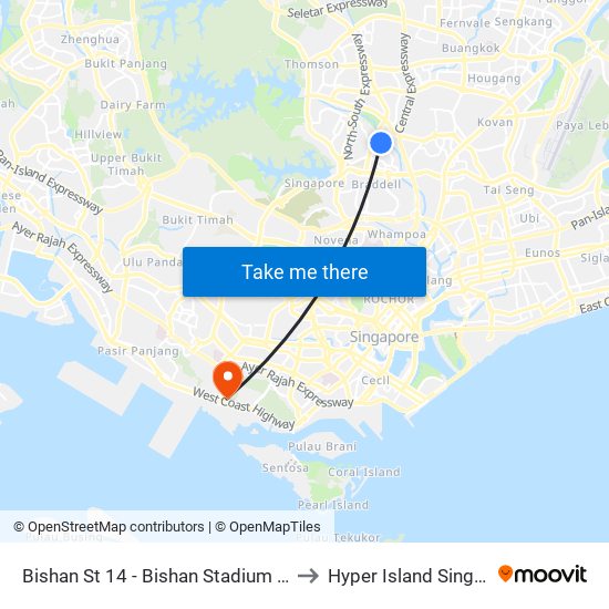 Bishan St 14 - Bishan Stadium (53269) to Hyper Island Singapore map