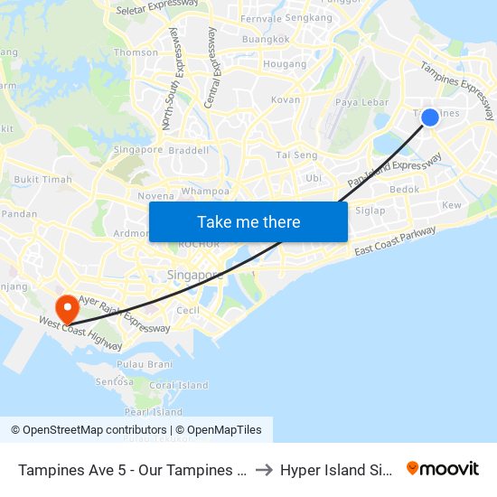 Tampines Ave 5 - Our Tampines Hub (76051) to Hyper Island Singapore map