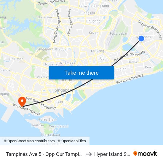Tampines Ave 5 - Opp Our Tampines Hub (76059) to Hyper Island Singapore map