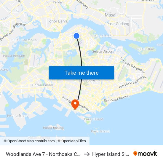 Woodlands Ave 7 - Northoaks Condo (47611) to Hyper Island Singapore map