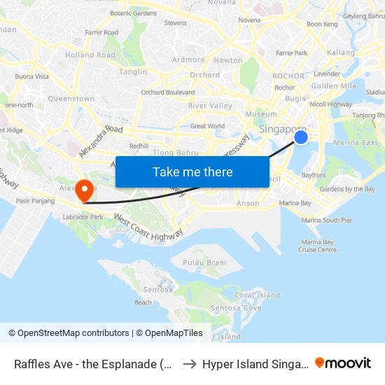 Raffles Ave - the Esplanade (02061) to Hyper Island Singapore map