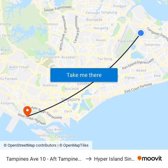 Tampines Ave 10 - Aft Tampines Lk (75319) to Hyper Island Singapore map