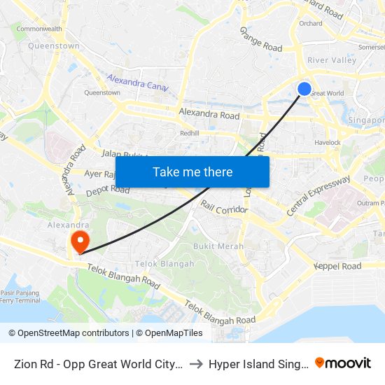 Zion Rd - Opp Great World City (13121) to Hyper Island Singapore map